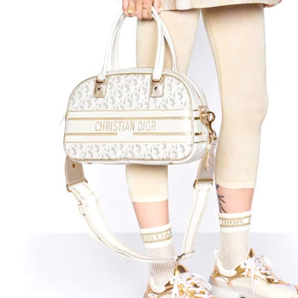 Dior Vibe Zip Bowling Bag - White with Gold Details NEW